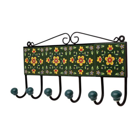 Green Floral Ceramic Tiles Hooks-473